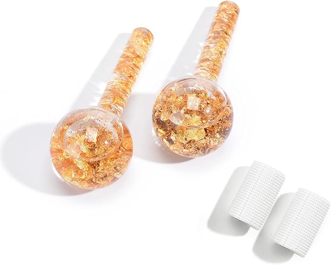 Ice Cryo Sticks Facial Globe with Golded Essence- 2PC Cooling Globes for Cold or Hot Skin Massagers, Face Globe for Skin Care Routine-GlimoraGlow