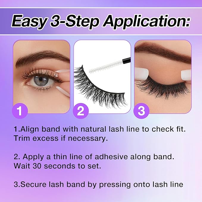 Fluffy False Eyelashes Kit With Bond, Seal and Tweezer, 7 Pairs Natural Look Fake Cat Eye Lashes Strips Thin Band Extensions Waterproof Easy Eyelashes for Beginners DF79-GlimoraGlow