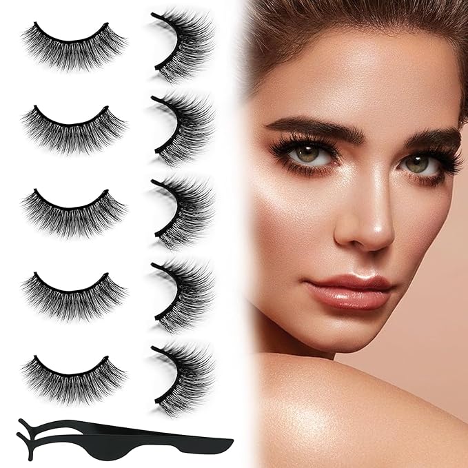 Self Adhesive Eyelashes Natural Look False Eyelashes Reusable Self Stick Lashes, No Glue Needed, 5 Pairs Mixed-GlimoraGlow