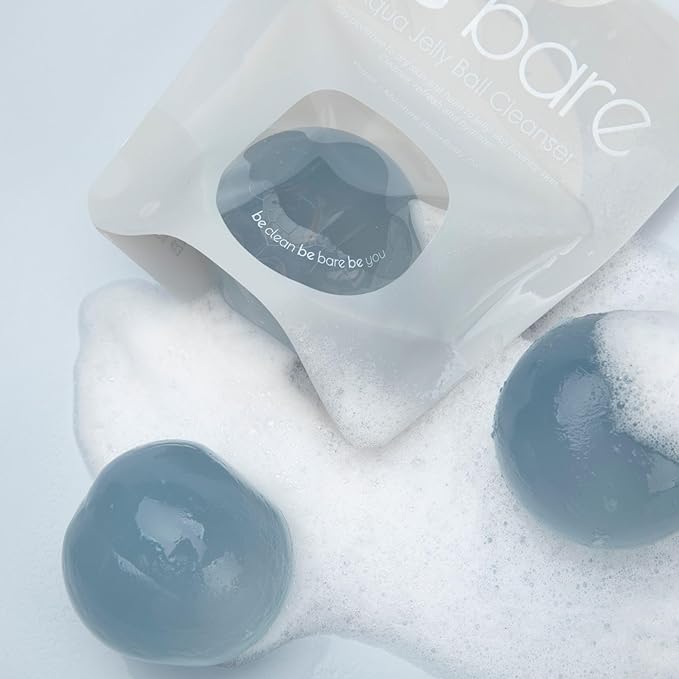 Be Bare Jelly Ball Cleanser, Daily Face Wash Korean Skin Care Cleanser Ball for Dry Skin with Squalane & Hyaluronic Acid for Skin Hydration and Moisturizing - Fresh Aqua (1.41oz)-GlimoraGlow