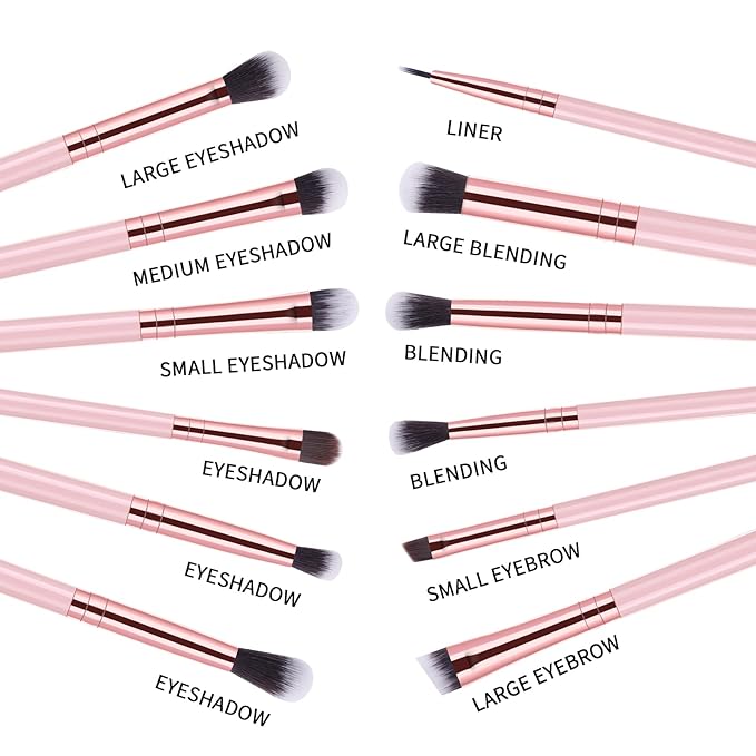MSQ Eye Makeup Brushes Set with Soft Synthetic Hairs & Real Wood Handle for Eyeshadow, Eyebrow, Eyeliner, Blending (Pink), 12pcs-GlimoraGlow