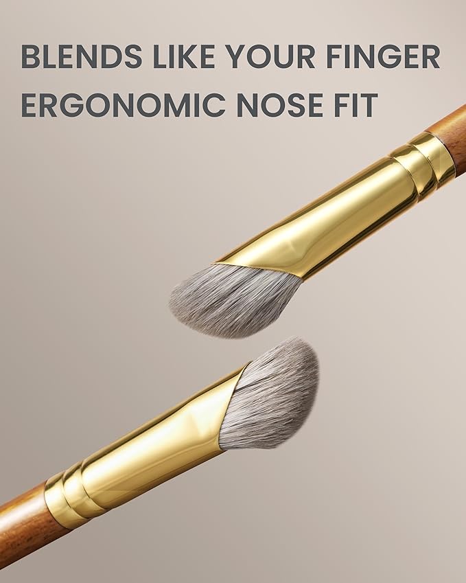 Desert Oak Series Pro Nose Sculptor - Arctic Fluff Hybrid Bristles for Nasal Contouring, Wide Angled Nose Brush, Bubinga Handle (CM 197)-GlimoraGlow