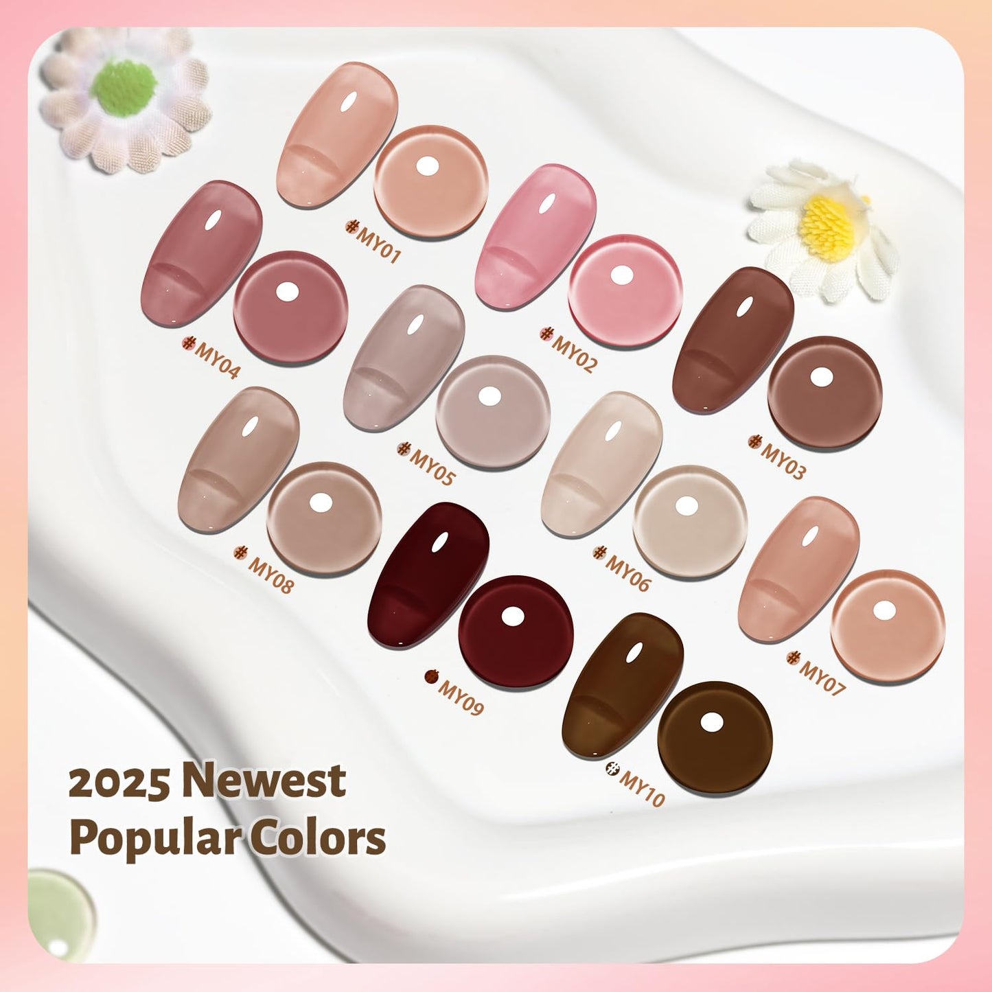 Jelly Nail Polish Set, 10 Color With 2PCS Base and Top Coat Quick Drying High Gloss Shine Jelly Nail Polish Translucent Amber Gray Red Nude Color Holiday Gift Giving-GlimoraGlow