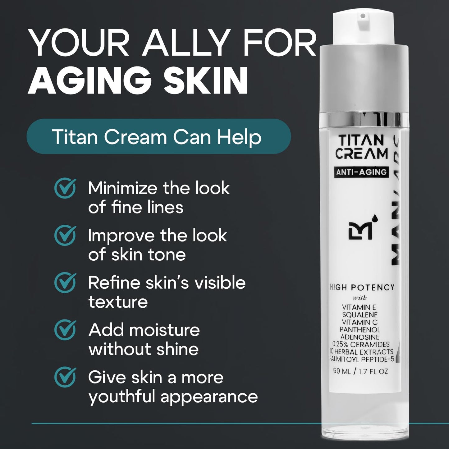 Titan Anti-Aging Mens Face Cream – Mens Face Moisturizer – For Men, Face Lotion – Men, Skin Care – Tighten, Tone, Revitalize – Ceramides, Vitamin C & E, Squalane – All Skin Types – Unscented-GlimoraGlow