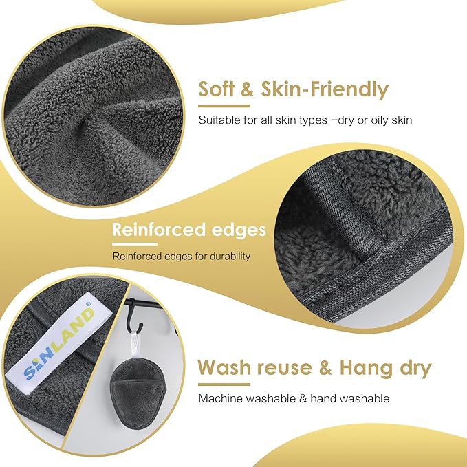 SINLAND Reusable Makeup Remover Pads For Face,Eye,Lips Microfiber Gentle Facial Cleansing Cloths for All Skin Types Friendly for Makeup Remover With Laundry Bag 5.1inchx3.93inch Grey Pack of 6-GlimoraGlow
