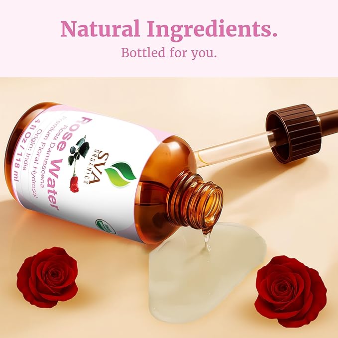 SVA ORGANICS Rose Water 4oz (118 ml) Refreshing Rose Water Spray for Skin Care, Skin Hydration, Bath, Soaps, Haircare & Aromatherapy-GlimoraGlow