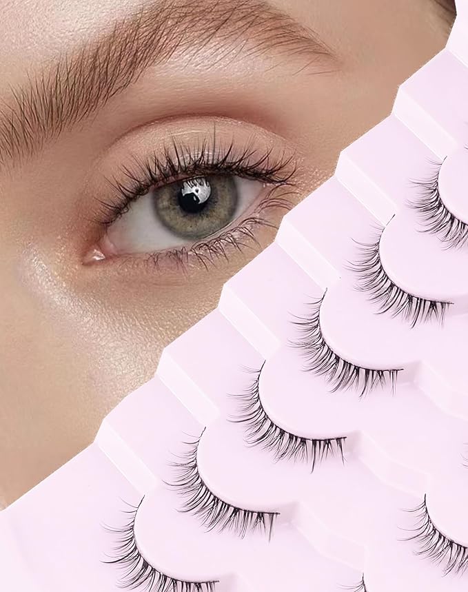 Onlyall Natural Lashes Short Eyelashes Wispy Lashes Natural Look Soft False Eyelashes False Eye Lashes Faux Mink Eyelashes 7 Pairs D2-GlimoraGlow