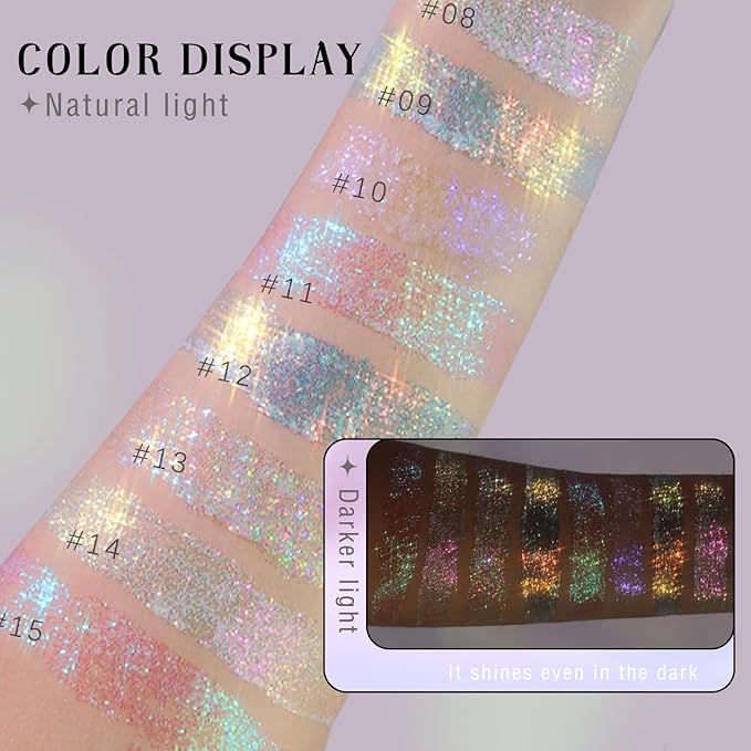 2 Colors Roll-on Body Glitter Gel, Holographic Glitter Gel Under Light for Face Hair, Body Shimmer for Rave Accessories Christmas New Year Halloween Makeup (8+11)-GlimoraGlow