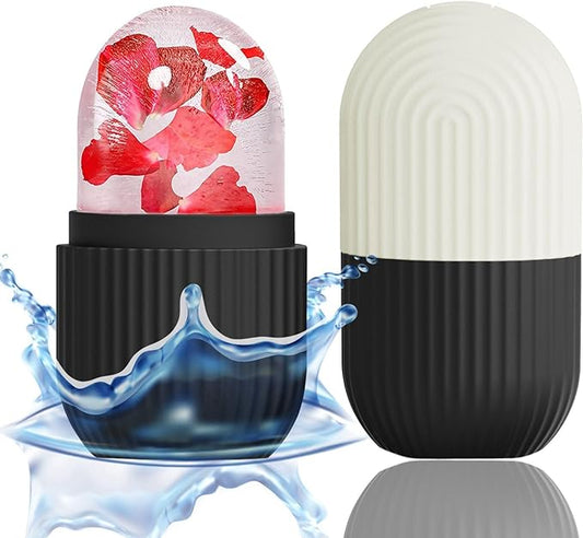 XHJRI Face Roller Massager for Skin Care, Reusable Ice Mold Massage Roller - Cordless, Battery Powered, Black White, Migraine Relief, Rolling Therapy for Whole Body-GlimoraGlow