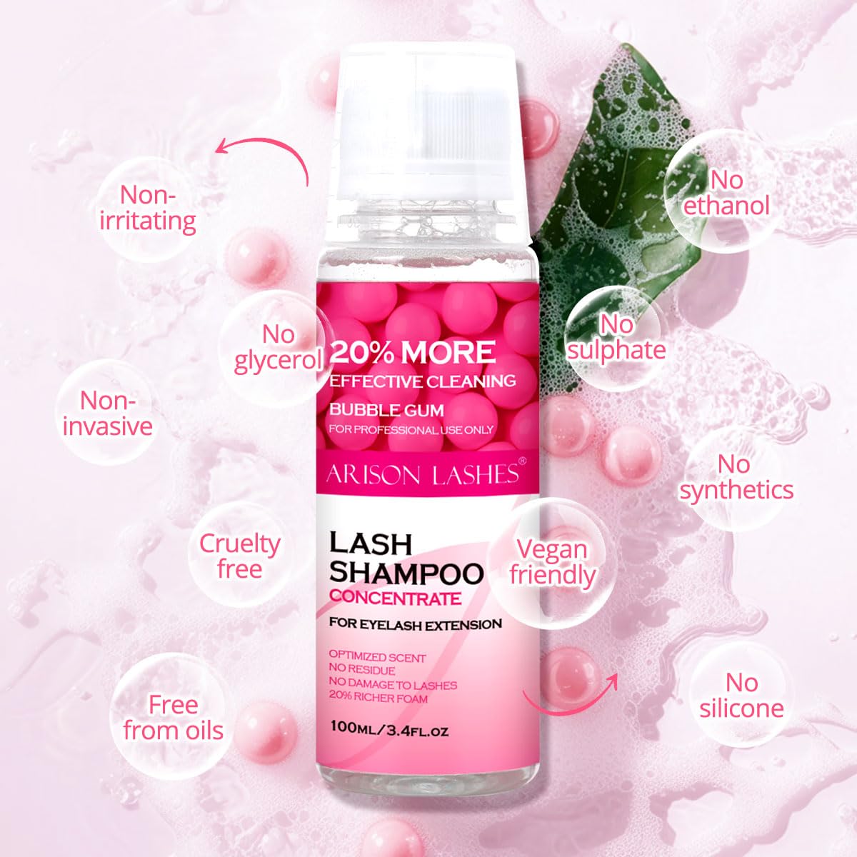 ARISON LASHES Lash Shampoo Concentrate for Lash Extensions 100ML Eyelash Cleanser Concentrate Oil-Free Eyelash Extension Shampoo with Salon Home Care(Bubble gum)-GlimoraGlow