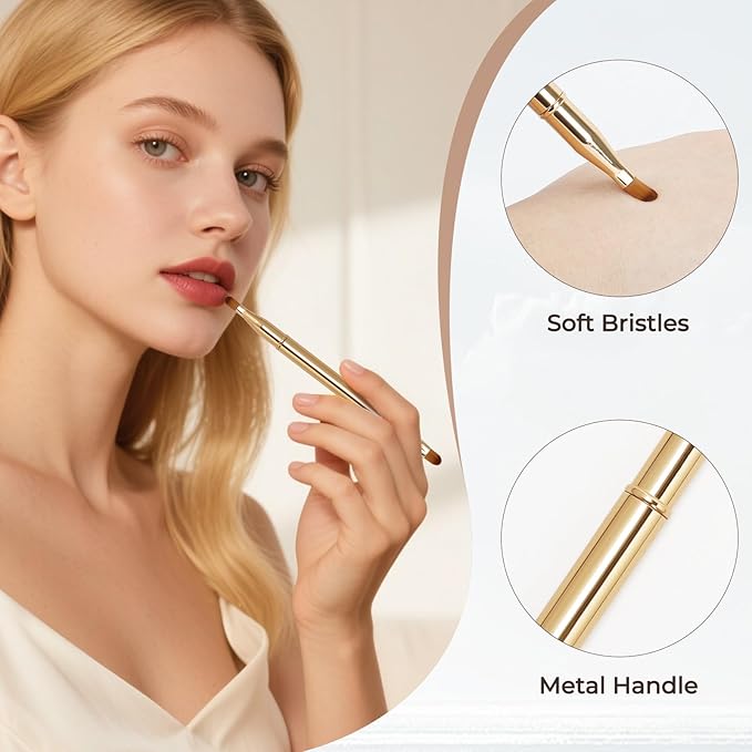 Unaone 2 Pack Lip Brush for Lipstick, Dual-Ended Lip Makeup Brush with Lid, Lipstick Brush for Lip Gloss-GlimoraGlow