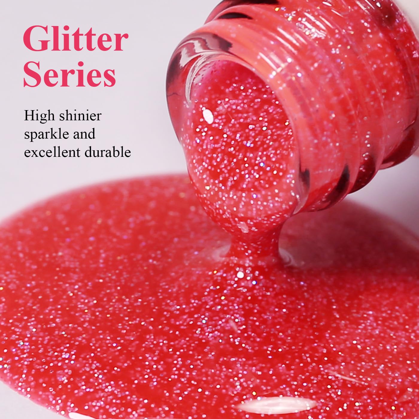 Imtiti Glitter Gel Nail Polish, Strawberry Pink Iridescent Glitter Gel Polish Diamond Shimmer Sparkle Soak Off UV LED Nail Gel Polish Autumn Winter Manicure 10ML-GlimoraGlow