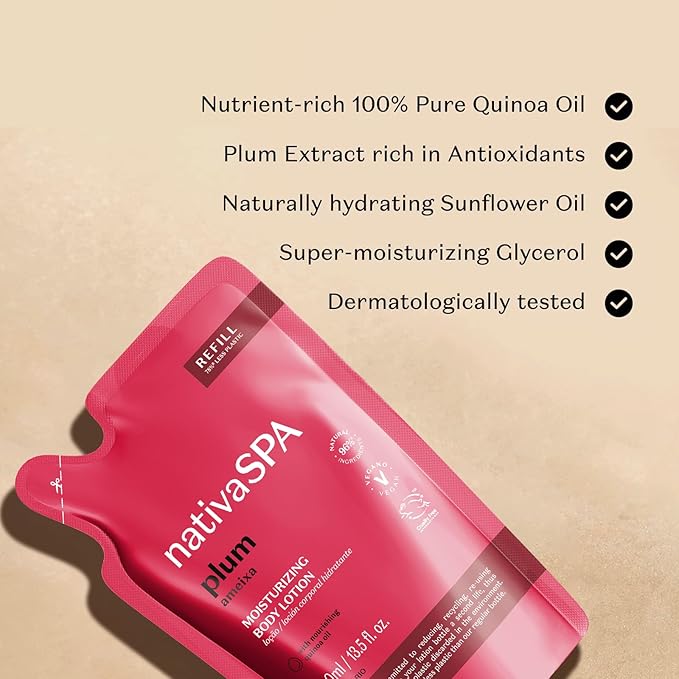 Nativa SPA by O Boticário, Plum Moisturizing Body Lotion Refill Pack, Fragranced Moisturizer Enriched with Purified Quinoa Drops to Boost Hydration, 13.5 Ounce-GlimoraGlow