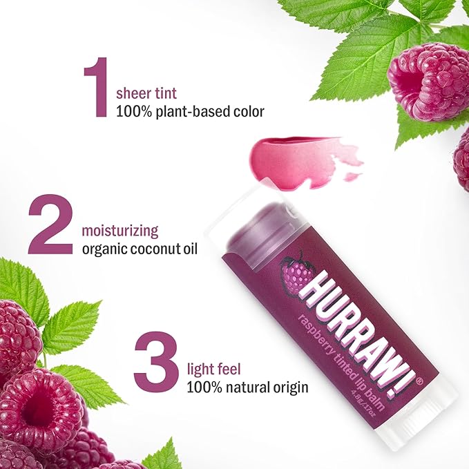 Hurraw! Raspberry Tinted Lip Balm: (Sheer Berry Tint) Organic, Certified Vegan, Cruelty and Gluten Free. Non-GMO, 100% Natural Ingredients. Bee, Shea, Soy and Palm Free. Made in USA-GlimoraGlow