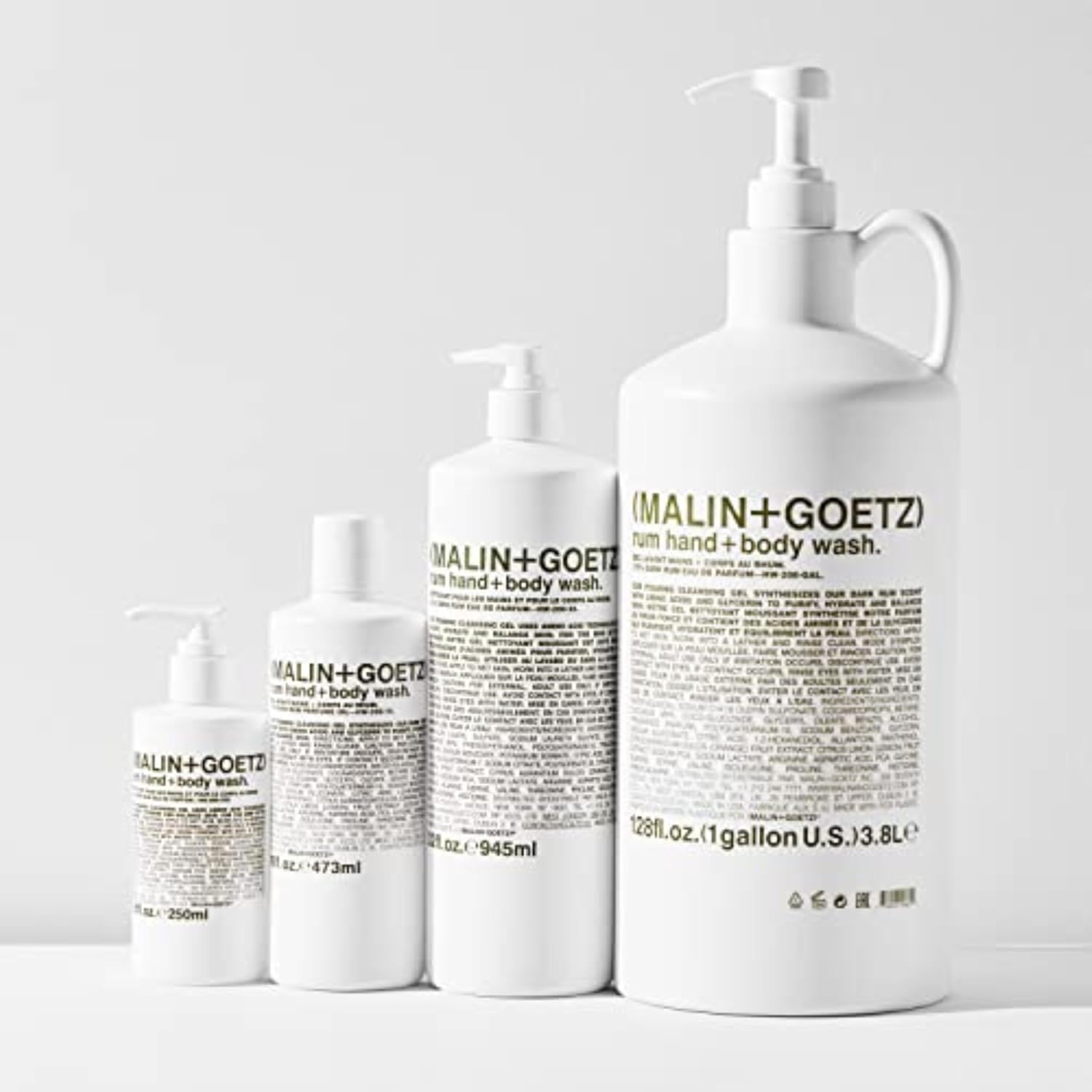 MALIN+GOETZ Rum Hand + Body Wash, 128 Fl. Oz. – Allows Up to 15 Refills, Natural Cleansing, Purifying & Hydrating for Women & Men, For All Skin Types, No Stripping or Drying, Cruelty-Free & Vegan-GlimoraGlow