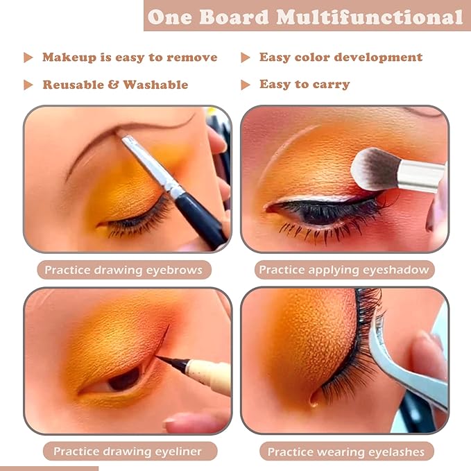 Silicone Makeup Mannequin Face, Makeup Practice Face Board for Makeup Artist Supplies, Mannequin Face for Makeup Practice with Makeup Brushes Rhinestones Sticker(Black)-GlimoraGlow