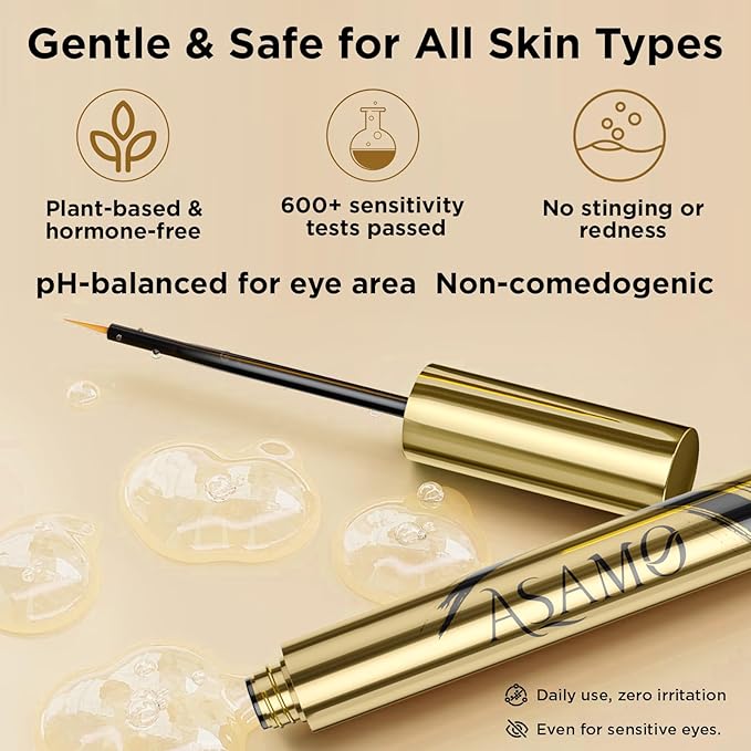 Eyelash & Eyebrow Growth Serum – 15 Plant Extracts for Longer, Denser & Fuller Lashes & Brows, Boosts Natural Hair Development,eyelash serum,Hypoallergenic Oil-Free,lash growth serum (Golden Yellow)-GlimoraGlow
