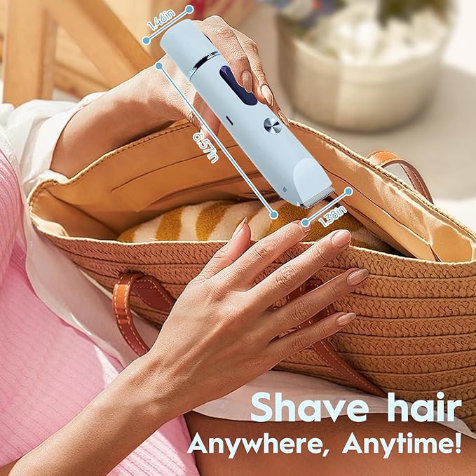 2025 Upgraded Dermave Bikini Shaver - 2 in 1 Bikini Trimmer for Women with LCD Display, Dual Head Cordless Electric Shaver, IPX7 Waterproof Wet/Dry Body Hair Trimmer for Face,Blue-GlimoraGlow