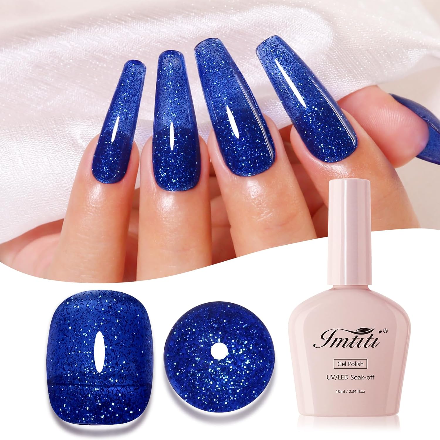 Imtiti Glitter Gel Nail Polish, Navy Blue Iridescent Glitter Gel Polish Diamond Shimmer Sparkle Soak Off UV LED Nail Gel Polish Autumn Winter Gel Polish Manicure Gel Nail Kit 10ML-GlimoraGlow