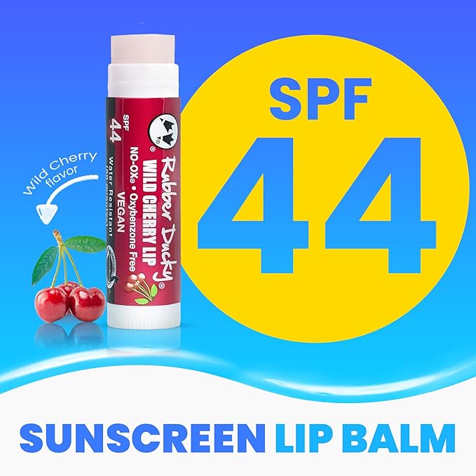 Rubber Ducky | Lip Sunscreen, Lip Balm with SPF 44, Water Resistant Sunscreen Lip Balm | Vegan, Untinted, Cherry Flavor, with Vitamin E | All Season - Broad Spectrum Sunscreen for Lips-GlimoraGlow