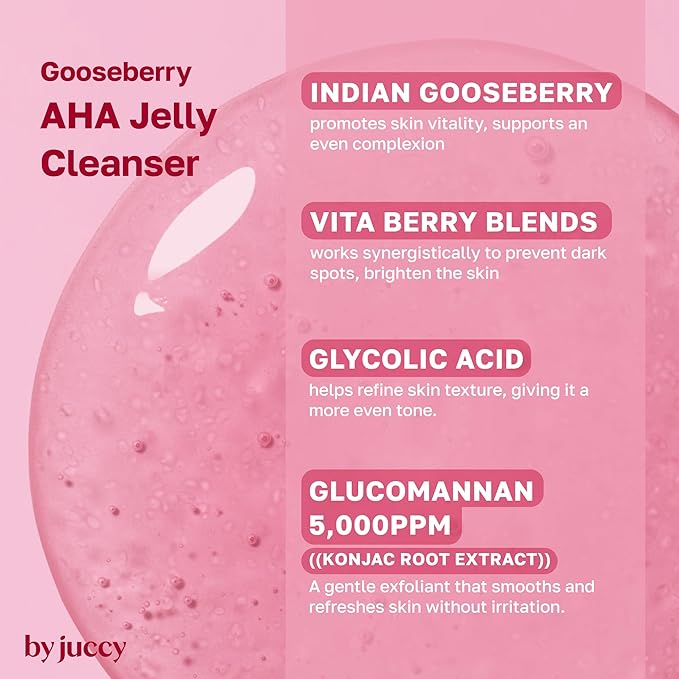 By Juccy Gooseberry AHA Jelly Cleanser | Gentle & Hydrating | Low PH | Glycolic Acid, Indian Gooseberry, Sea Buckthorn | Exfoliates Dead Skin CellsㅣKorean Face Wash | Korean Skin Care | 4.05 Fl.oz-GlimoraGlow