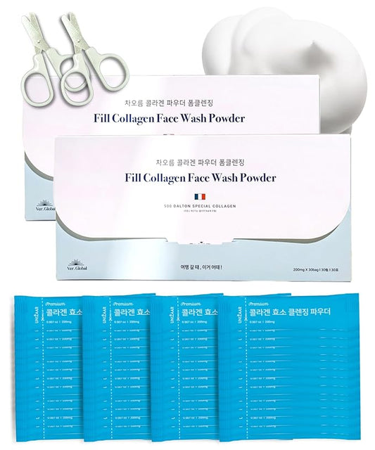 UNIZAAR Fill Collagen Enzyme Powder Face Wash Set of 2 – (0.007 oz * 60EA) Luxurious French Collagen & Urea Infused Korean Cleanser, Travel Face Wash, Travel Size Face Wash for Women, Korean Skin Care-GlimoraGlow