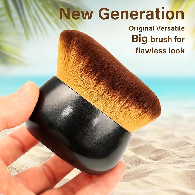 Extra Large Body Makeup Brush For Self Tanner, Sunscreen, Self Tan Back Applicator, Wide-Headed Kabuki Brush for Even& Pretty Lotion Application. Bronzer Blend, Long-Handle Face Leg Brush- Black Set-GlimoraGlow