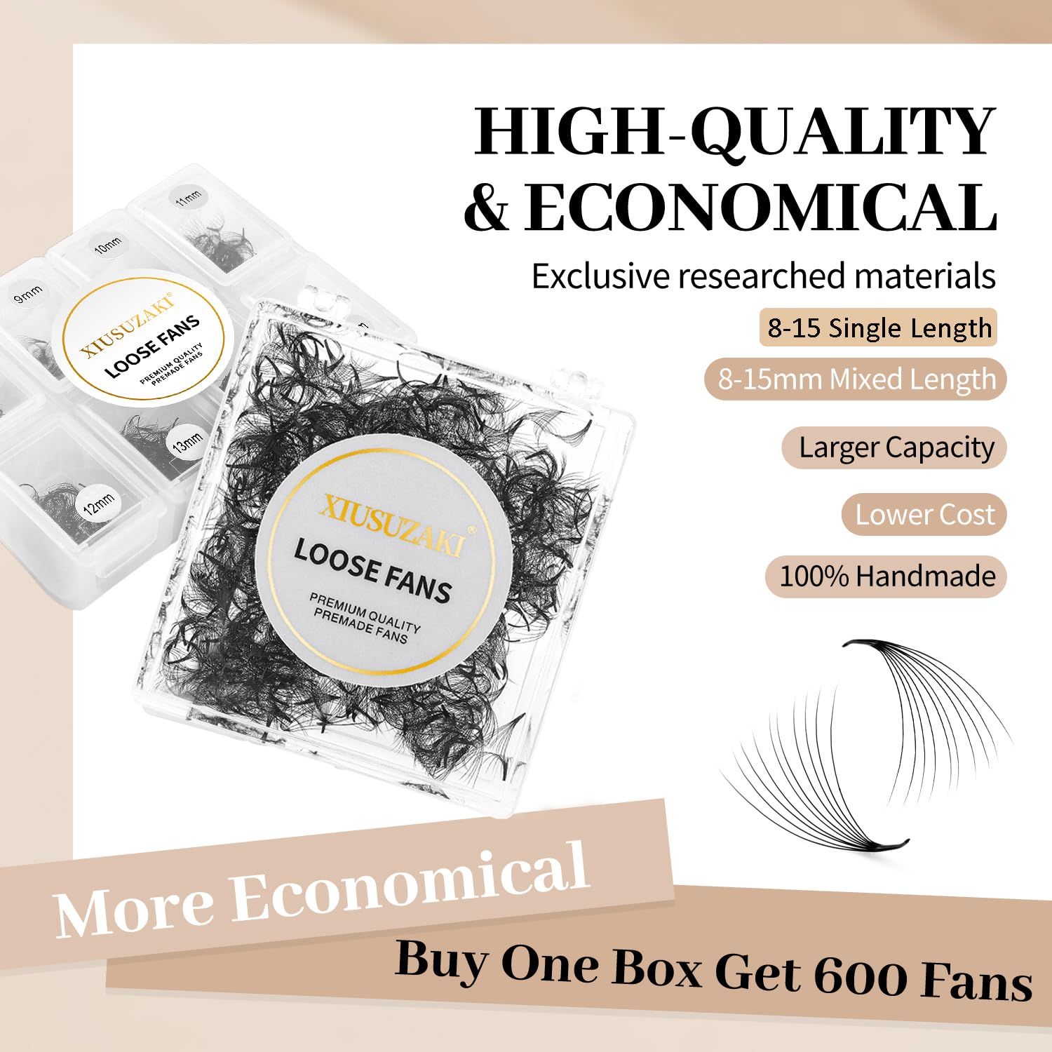 Premade Fans Eyelash Extensions 600 Fans 10D Premade Lash Fans Volume Lash Extensions 0.03 Thickness Eyelash Extension D Curl 13mm Fluffy Soft Handmade Loose Fan(600Fans-10D-0.03-D,13mm)-GlimoraGlow