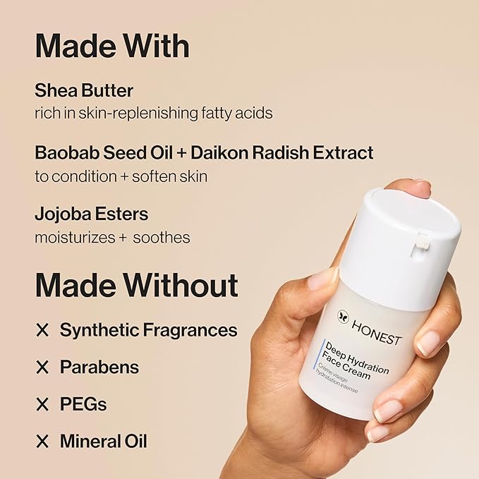 Honest Beauty Deep Hydration Face Cream for Dry Skin | Hydrates + Supports Natural Moisture Barrier | Hypoallergenic + Gentle for Sensitive Skin | 1.7 fl oz-GlimoraGlow