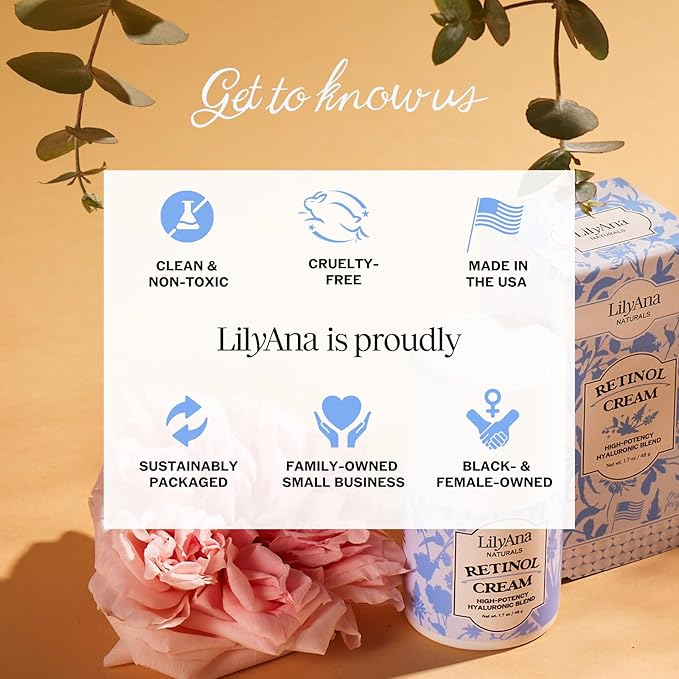 LilyAna Naturals Anti Aging Retinol Face Cream for Women – Wrinkle & Neck Cream for Firming, Retinol Moisturizer for Face with Hyaluronic Acid, Hydrating Night Cream for Fine Lines, Collagen Boost-GlimoraGlow
