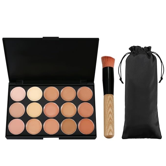15 Colors Contour Palette Kit: Cream Concealer Palette Face Makeup Foundation Kit Contour Palette with Brush for Professional and Daily Use-GlimoraGlow