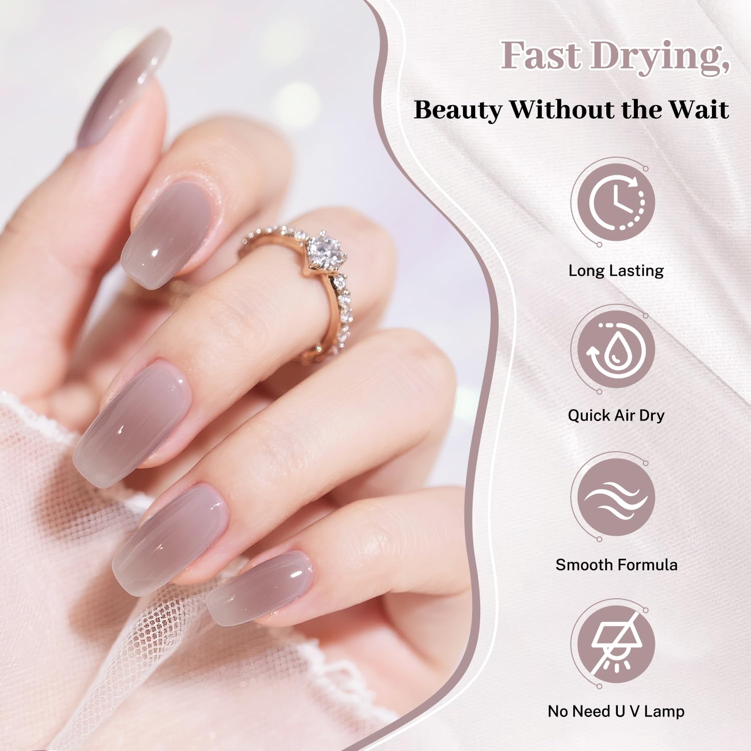 16.5ml Jelly Light Gray Nail Polish Large Volume Quick Dry Nail Polish, Long Lasting Shine, Fingernail Toenail Nail Art DIY Home Travel Nail Art Gift-GlimoraGlow
