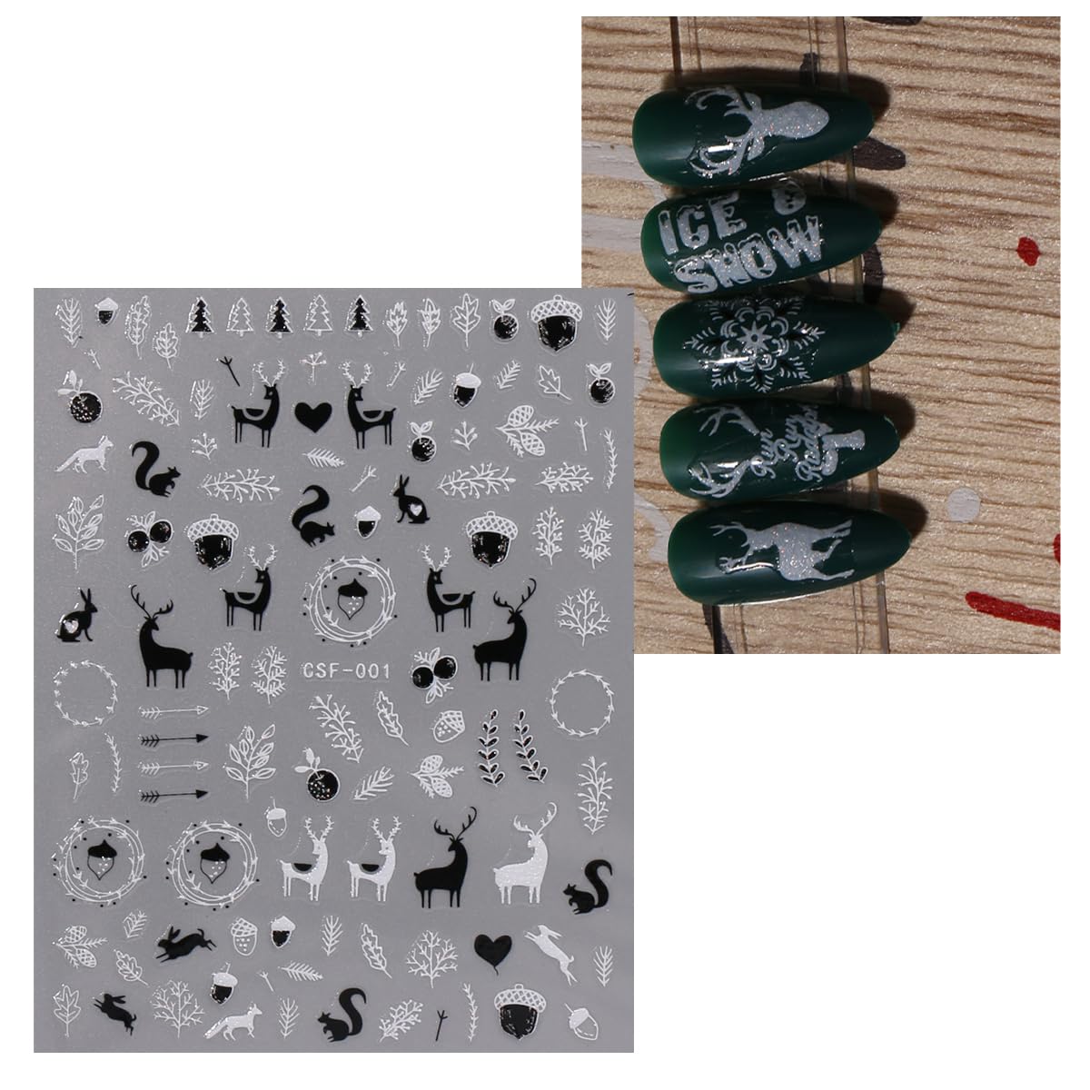 JMEOWIO 9 Sheets Christmas Glitter Nail Art Stickers Decals Self-Adhesive White Black Nail Supplies Nail Art Design Decoration Accessories-GlimoraGlow