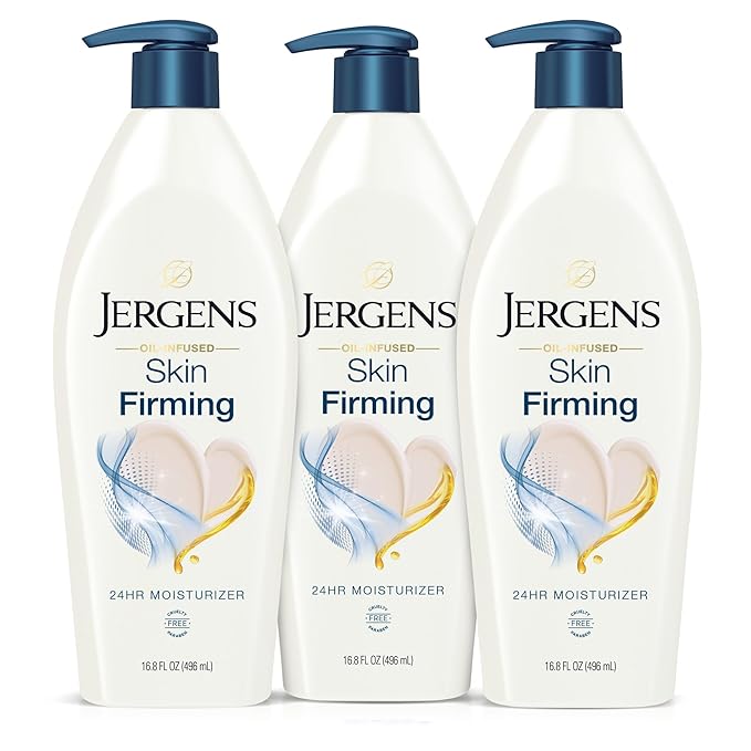 Jergens Skin Firming Body Lotion for Dry to Extra Dry Skin, Skin Tightening Cream with Collagen and Elastin, Dermatologist Tested, Hydralucence Blend Formula, 16.8 Oz, Pack of 3-GlimoraGlow