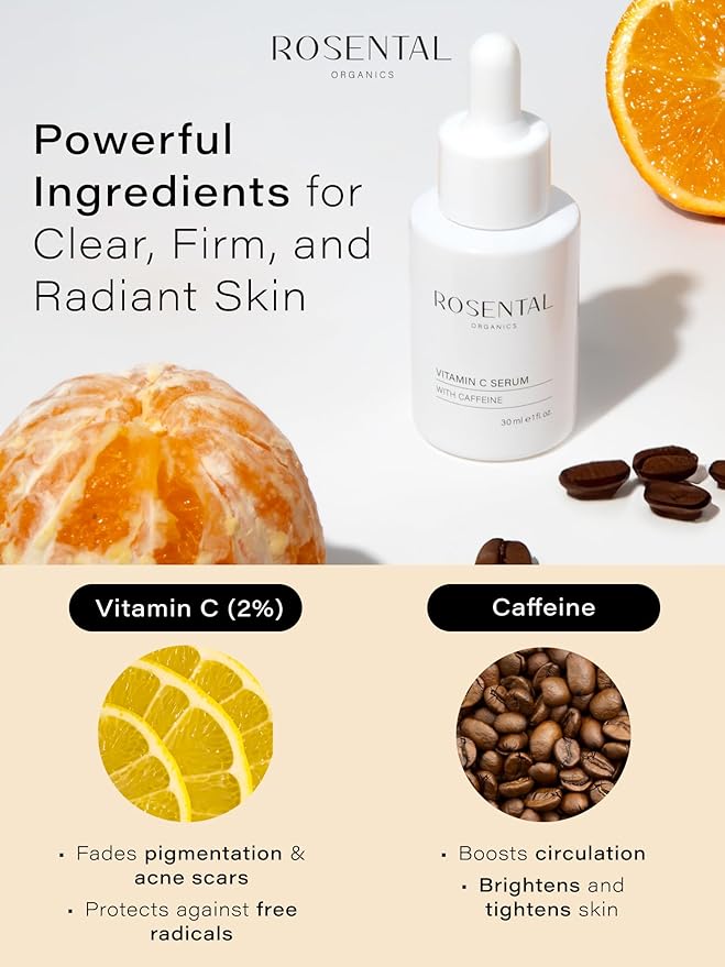 Organics Vitamin C Serum with Caffeine (30ml) – Hydrating Face Serum for Dark Spots, Acne Scars, Wrinkles – Brightening & Anti-Aging Facial Care – Natural Cosmetics – Made in Germany-GlimoraGlow