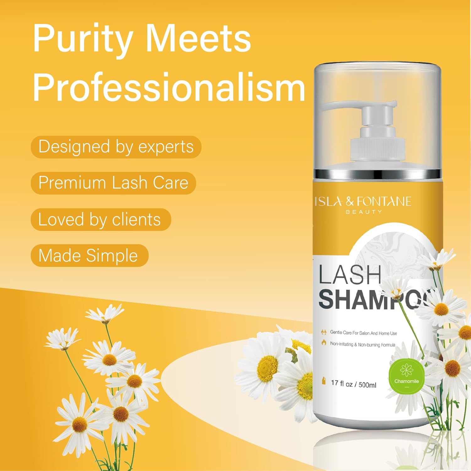 Isla & Fontane Lash Shampoo Bulk – Multi-Scent Series – 17 fl oz / 500ml | Gentle Eyelash Cleanser for Lash Extensions | Non-Irritating | Professional Lash Bath Foam For Salon And Home Use (Chamomile)-GlimoraGlow