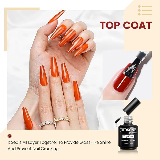 JODSONE 15ML Top Coat Gel Polish High Gloss Shine Finish Long Lasting Gel Nail Polish Professional Manicure Home DIY No Wipe-GlimoraGlow