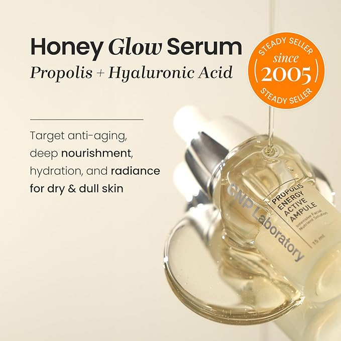 CNP Honey Glow Serum - Hyaluronic Acid & Propolis for Hydrating, Anti-Aging, Centella Soothing Serum, for Sensitive Skin, Korean Skin Care (0.5 fl. oz)-GlimoraGlow