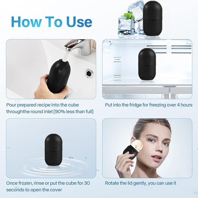 Ice Roller for Face Eye, Ice Roller Mold Face Skin Care Kit for Brighten Skin and Enhance Your Natural Glow Remove Fine Lines Shrink Pores Reduce Acne and Lubricate the Skin (Black)-GlimoraGlow