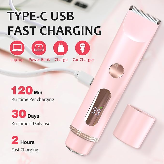 2025 Upgraded Bikini Trimmer for Women - 2 in 1 Dermave Bikini Shaver with LED Display, Dual Head Cordless Electric Shaver, IPX7 Waterproof Wet/Dry Body Hair Trimmer for Face, Body & Intimate Areas-GlimoraGlow