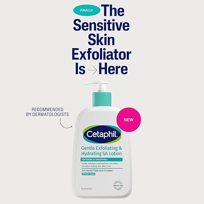 Cetaphil Gentle Exfoliating SA Lotion, Lightweight Moisturizer for All Skin Types, 16 Fl oz Pump Bottle, Salicylic Acid, Mandelic Acid & Gluconolactone, Gently Exfoliates, Dermatologist Recommended Brand-GlimoraGlow