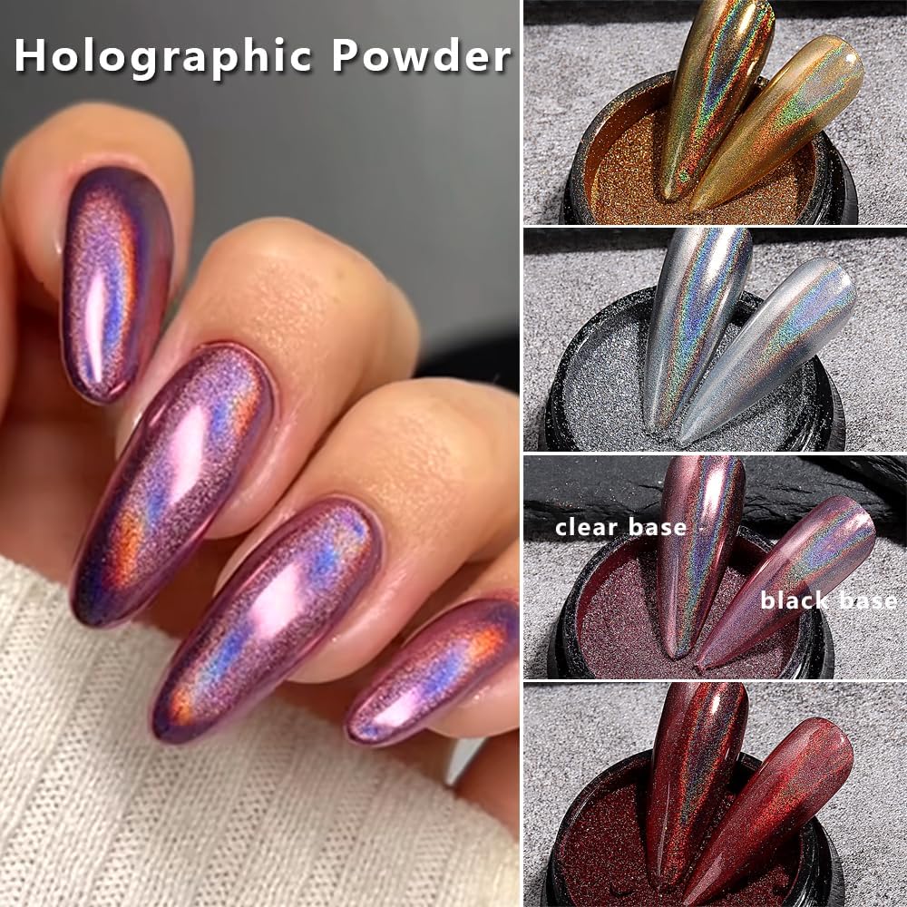 10Pcs Chrome Nail Powder Set, Holographic Unicorn Laser Nail Powder, Aurora Mermaid Iridescent Chameleon Mirror Effect Pigment Glitter Dust for Salon Home Nail Art DIY Decorations-GlimoraGlow