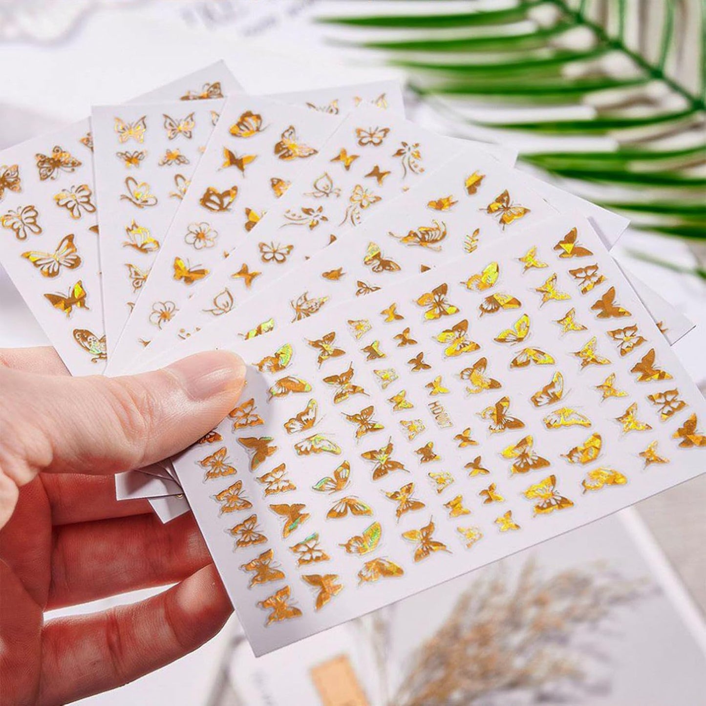 16 Sheets Butterfly Nail Art Stickers Decals 3D Self-Adhesive Gold Metallic Butterfly Nail Stickers Holographic Butterflies Design Nail Art Supplies for Women Acrylic Nail Art Decoration Accessories-GlimoraGlow