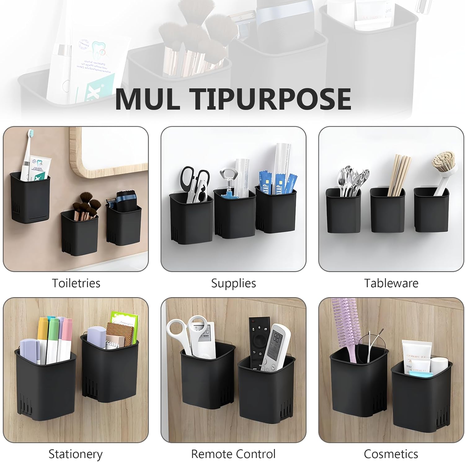 2 Packs Wall Mounted Toothbrush Holders, Self Adhesive Bathroom Toothbrush Wall Holder for Electric Toothbrush, Toothpaste, Razor,Shower Item (Black-GlimoraGlow