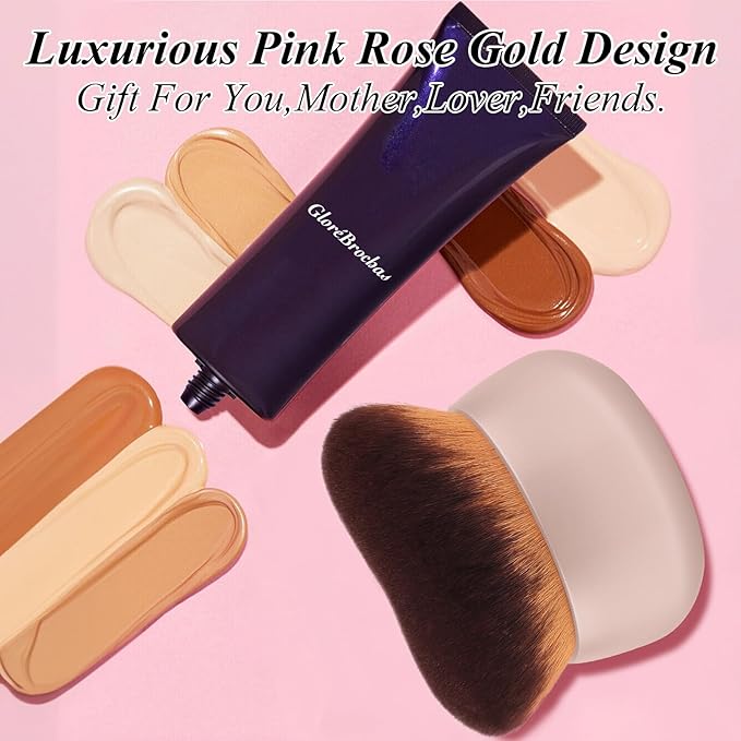 75MM Extra Large Self Tanner Kabuki Makeup Brush – Ultra Soft Dense Vegan Bristles for Body Makeup, Bronzer & Foundation–Applies Tanning Mousse, Lotion & Self Tanner–Khaki, Wet & Dry-GlimoraGlow