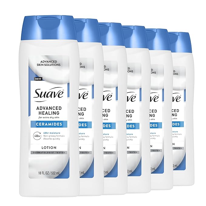 Suave+ Advanced Healing Hand & Body Lotion for Women With Ceramides for Very Dry Skin, Hydrating, Non-Greasy, Allergen-Free Moisturizing Cream, Lightly Scented, 18 FL OZ, 6 Pack-GlimoraGlow
