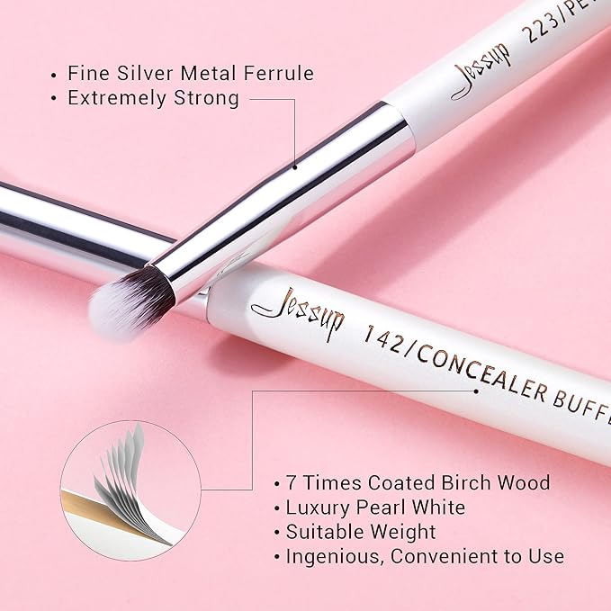 Jessup Small Eye Makeup Brush Set Professional 15pcs White/Silver Premium Natural-synthetic Eye Shadow Blending Concealer Eye & Brow Liner Brushes, T237-GlimoraGlow