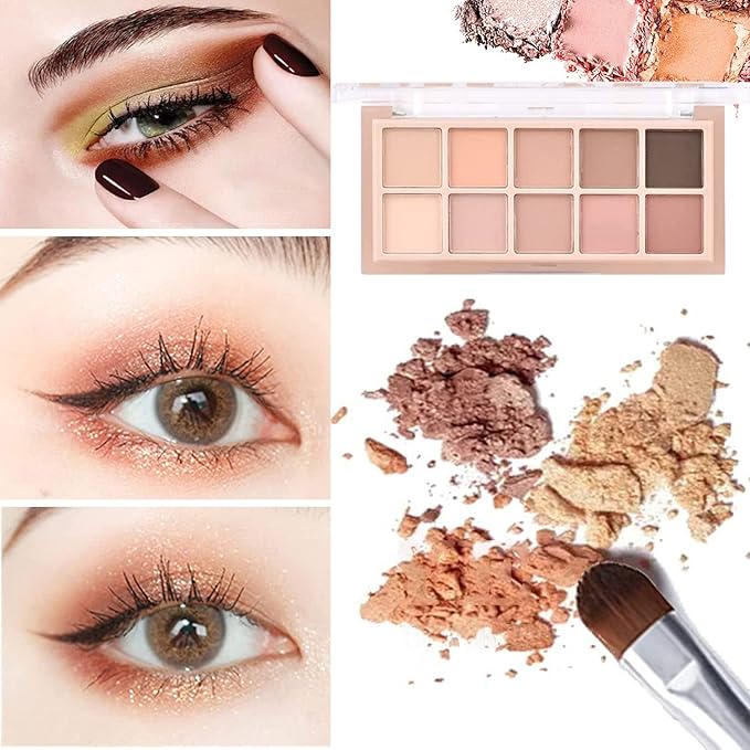 10 Colors Eyeshadow Palette Matte Naked Eye Shadow Makeup,High Pigmented, Naturing-Looking, Ultra-Blendable,Long Lasting High Pigment Nude Eyeshadow with 3 Eyeshadow Brush(Milk Tea)-GlimoraGlow