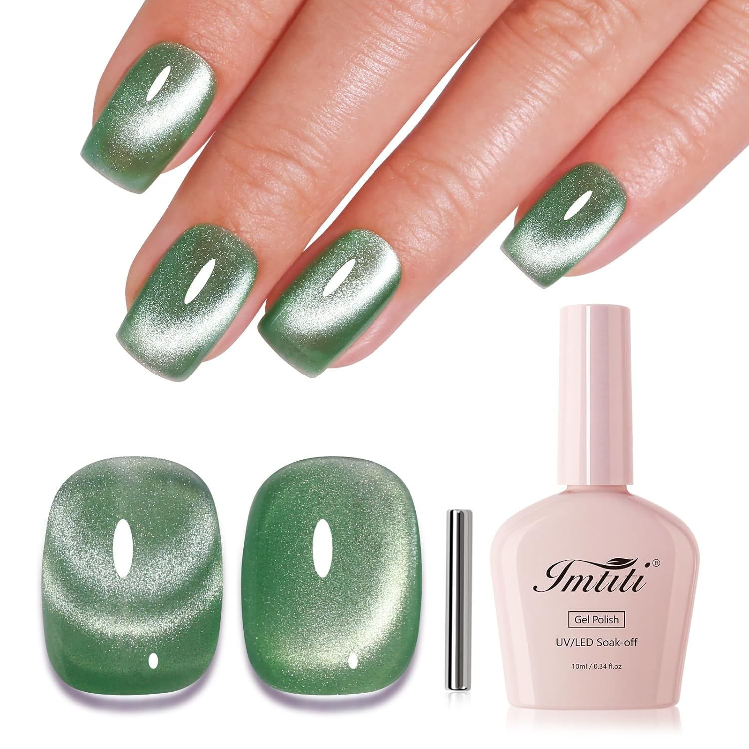 Imtiti Cat Eye Gel Nail Polish, Spring Green Holographic Magnetic Crystal Nail Gel Polish With Magnet Glittery Galaxy Spring Summer Kit Soak Off UV Led 10ML-GlimoraGlow