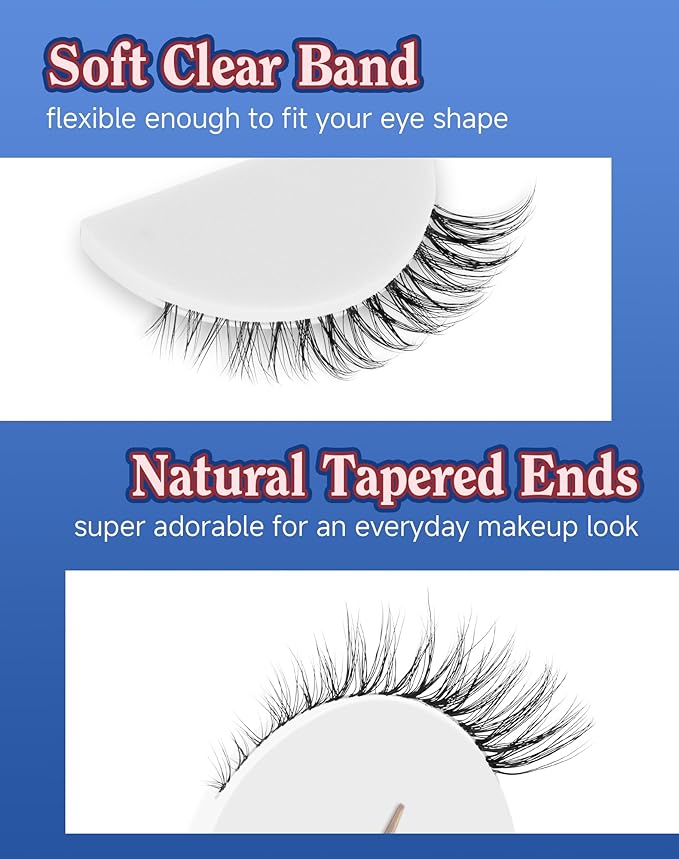Short Cat Eye Lashes Clear Band False Eyelashes Wispy Natural Look Flared Strip Eyelash Soft Fluffy Lashe Pack 7 Pairs SF-10-GlimoraGlow